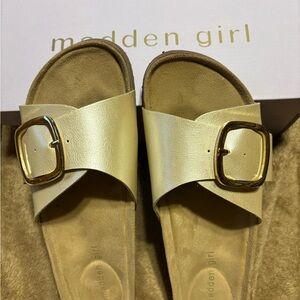 Madden Girl Metallic Bone Pearlized Buckle Sandals